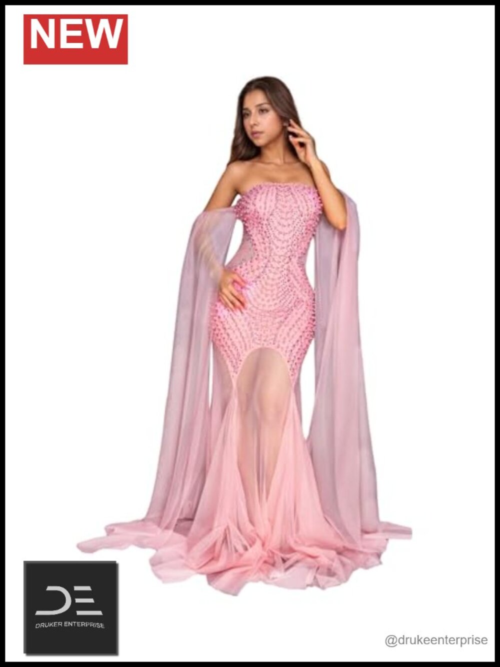 Women's Rhinestone Mesh Evening Gown Long Sleeve Party Club Dress